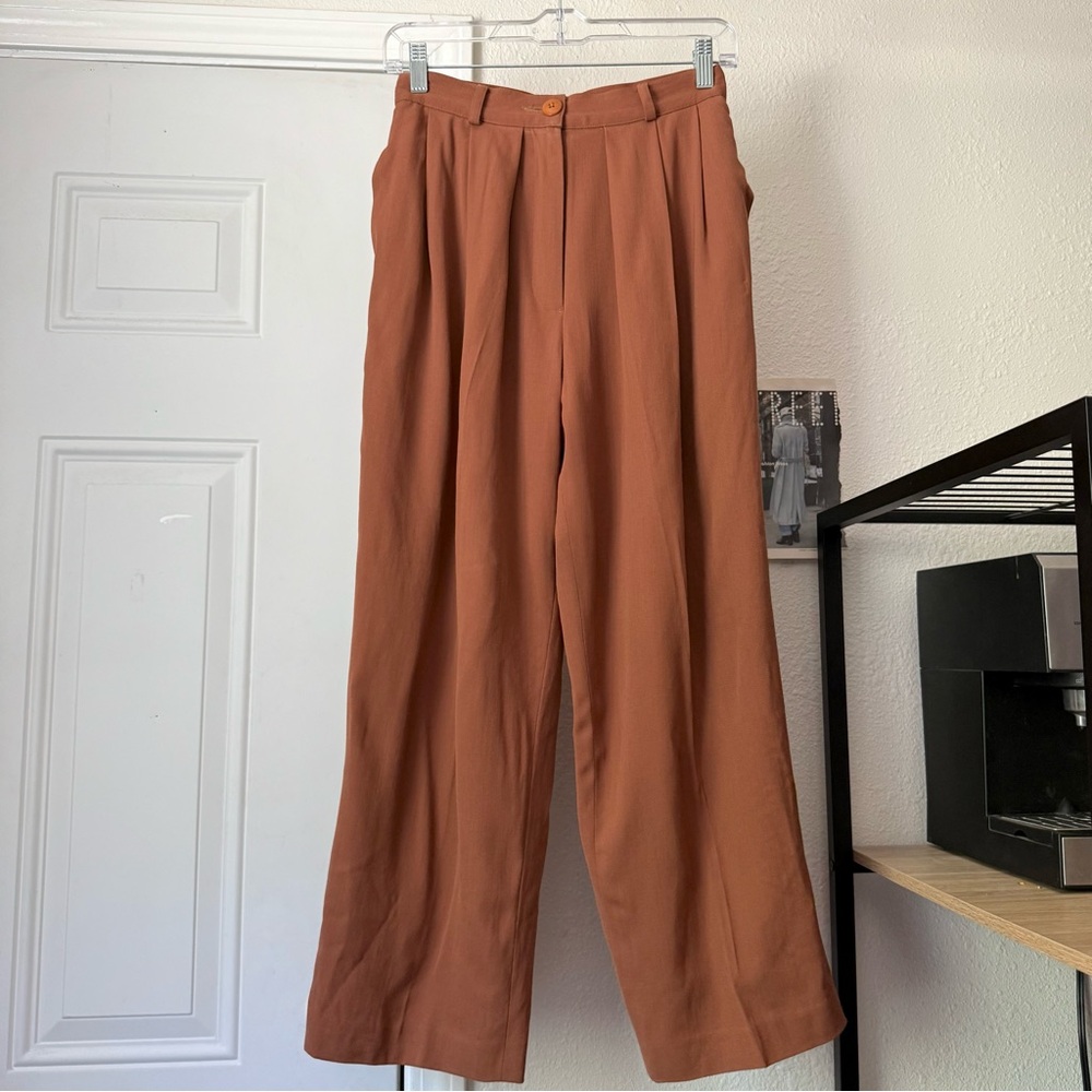 ZAIKO MURAOKA rust orange vintage wool pleated front tapered‎ trousers